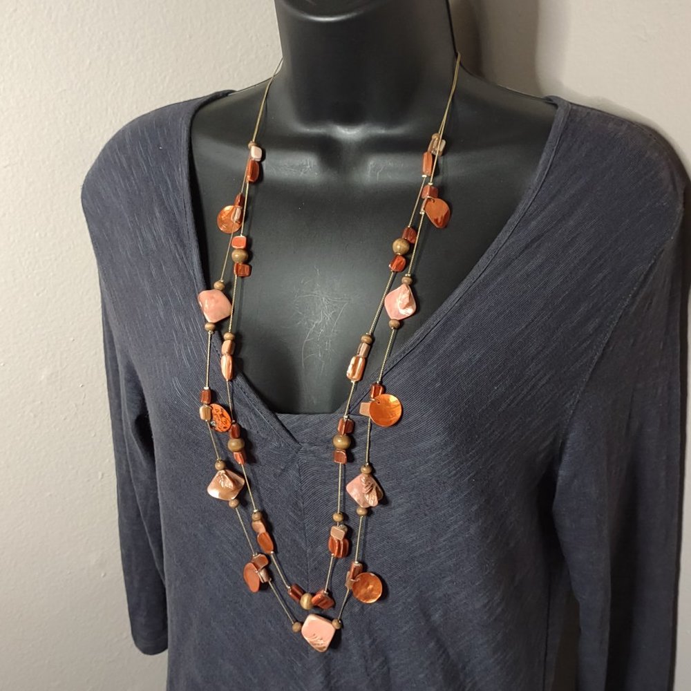 Two Layer Pink Shell Bead Necklace 34.5 Inches Long